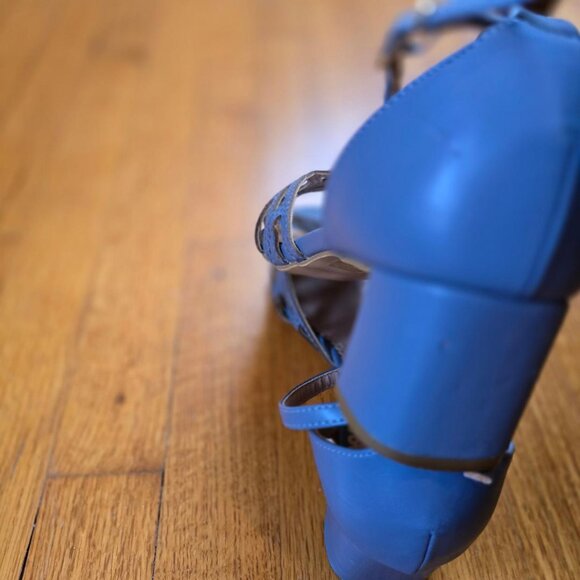 8 JG WOMEN'S Blue LEATHER 2' BLOCK HEEL with strap buckle ankle sexy open toe - Picture 4 of 9